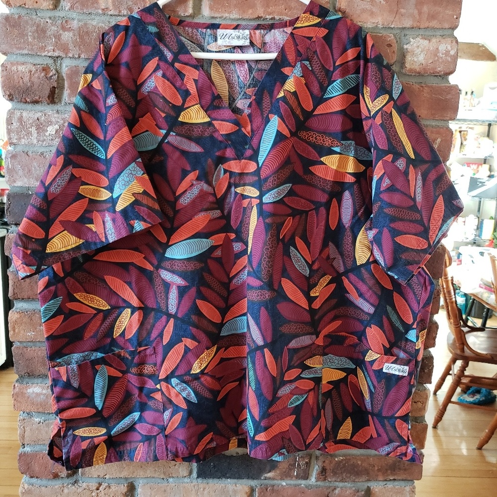 Fall Leaves Scrub Top Plus size